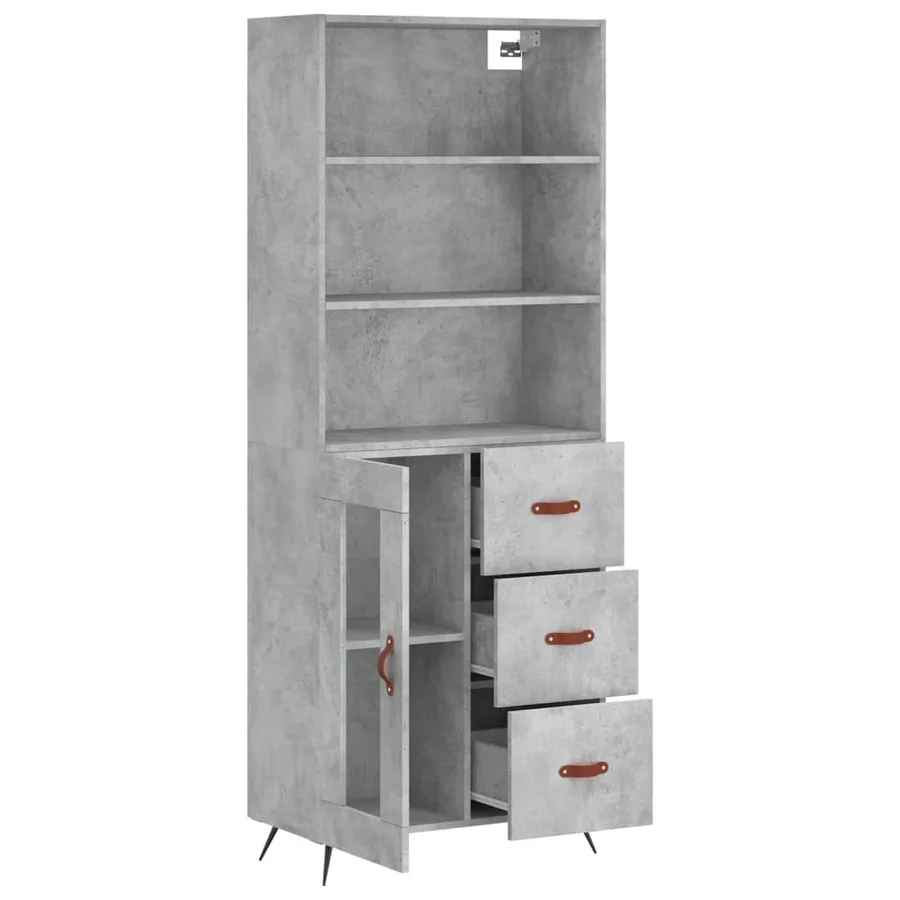 Buffet haut Gris béton 69,5x34x180 cm Bois d'ingénierie - 3