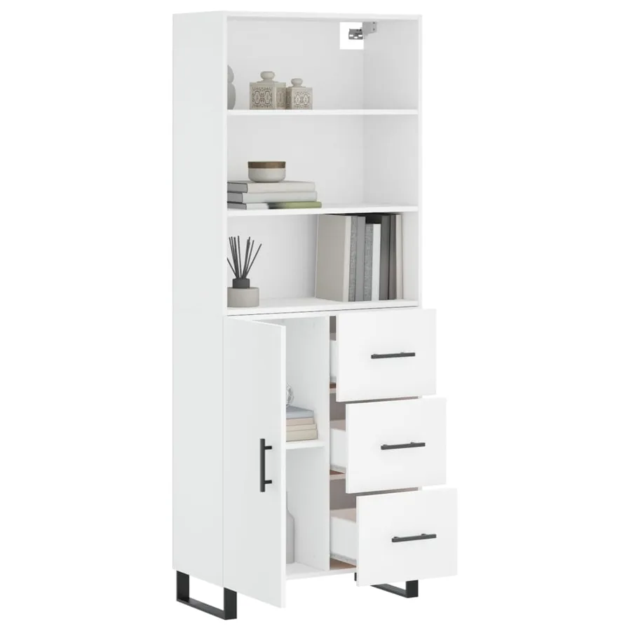 Buffet haut Blanc 69,5x34x180 cm Bois d'ingénierie - 3