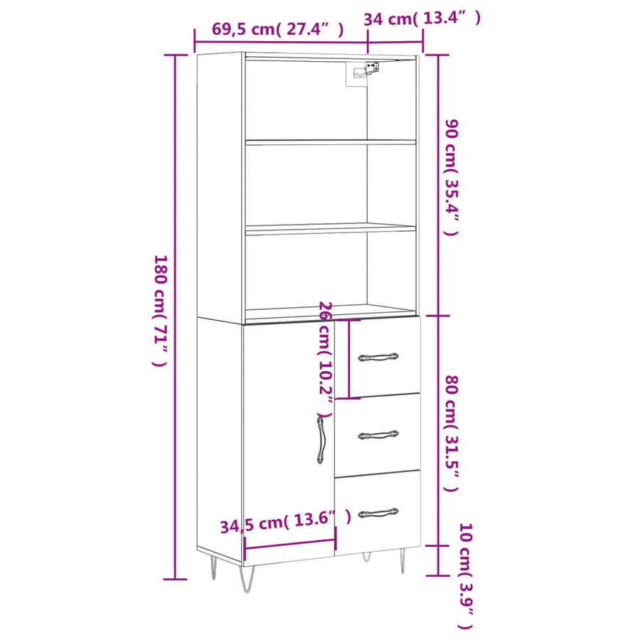 Buffet haut Gris béton 69,5x34x180 cm Bois d'ingénierie - 14