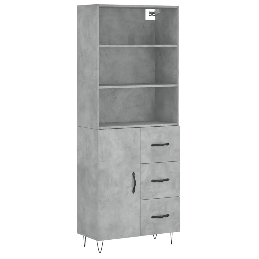 Buffet haut Gris béton 69,5x34x180 cm Bois d'ingénierie - 2