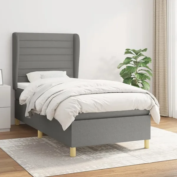 Sommier à lattes de lit avec matelas Gris foncé 100x200cm Tissu