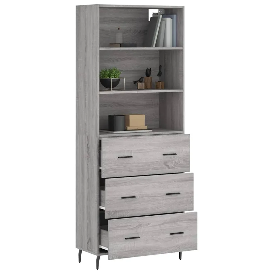 Buffet haut Sonoma gris 69,5x34x180 cm Bois d'ingénierie - 3