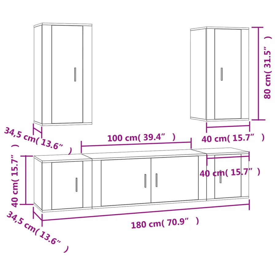 Ensemble de meubles TV 5 pcs Blanc Bois d'ingénierie - 8