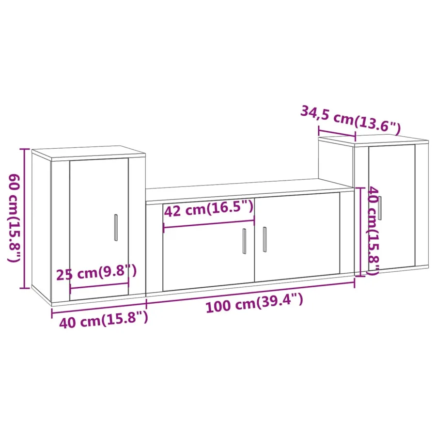 Ensemble de meubles TV 3 pcs Sonoma gris Bois d'ingénierie - 8