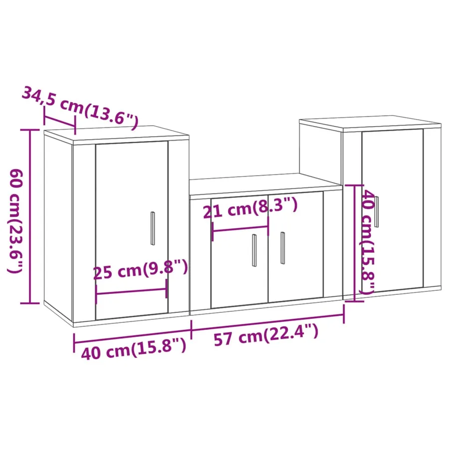 Ensemble de meubles TV 3 pcs Sonoma gris Bois d'ingénierie - 8