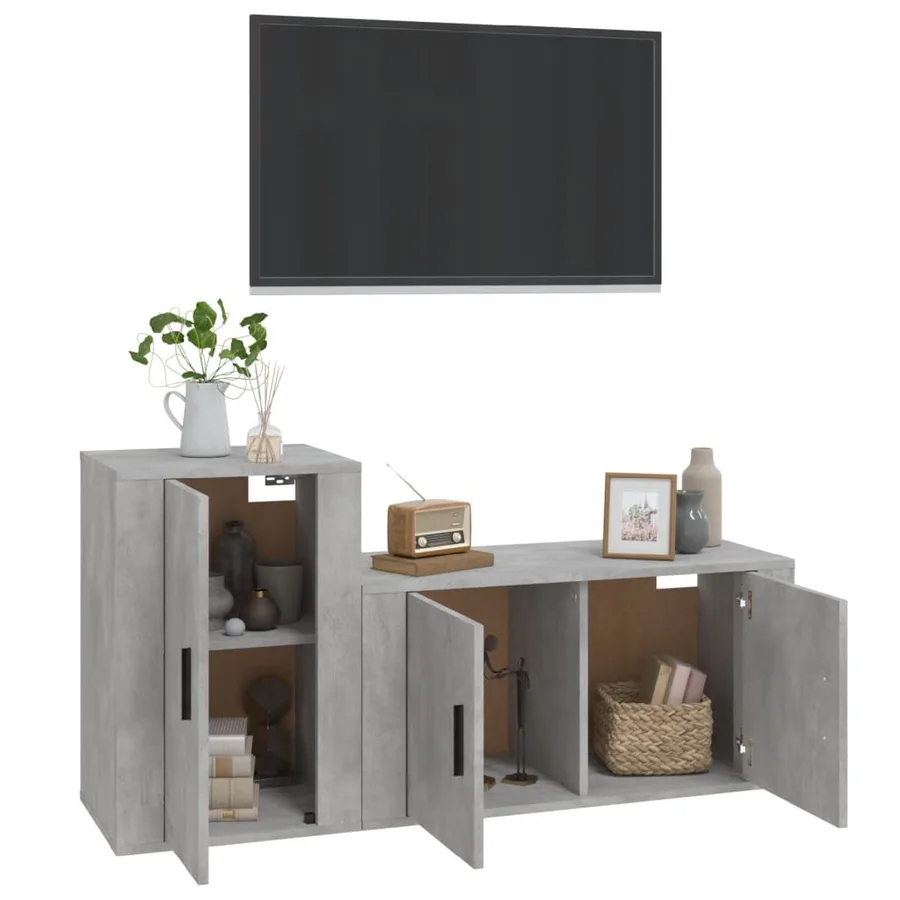 Ensemble de meubles TV 2 pcs gris béton bois d'ingénierie - 3