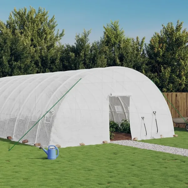 Serre avec cadre en acier blanc 84 m² 14x6x2,85 m