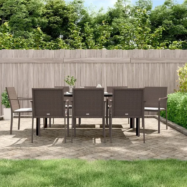 Ensemble à manger de jardin 9 pcs coussins résine tressée acier