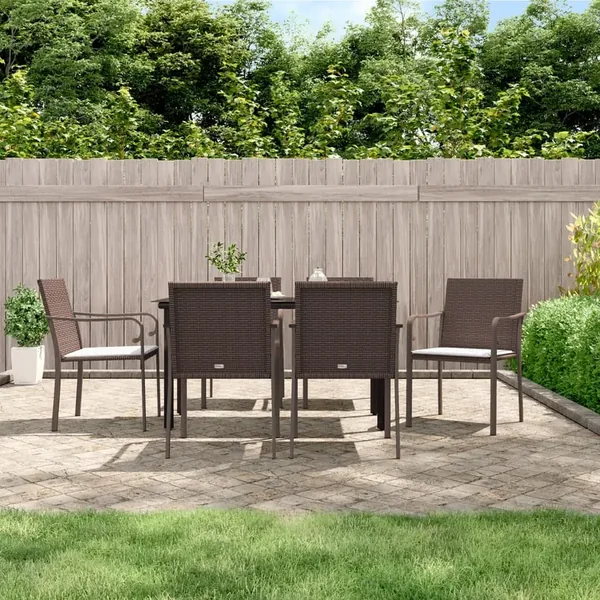 Ensemble à manger de jardin 7 pcs coussins résine tressée acier