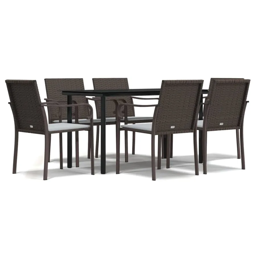 Ensemble à manger de jardin 7 pcs coussins résine tressée acier - 2