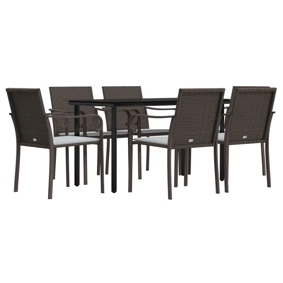 Ensemble à manger de jardin 7 pcs coussins résine tressée acier - 3