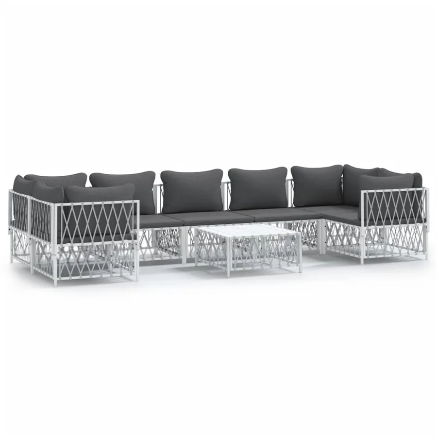 Salon de jardin 8 pcs avec coussins blanc acier - 2
