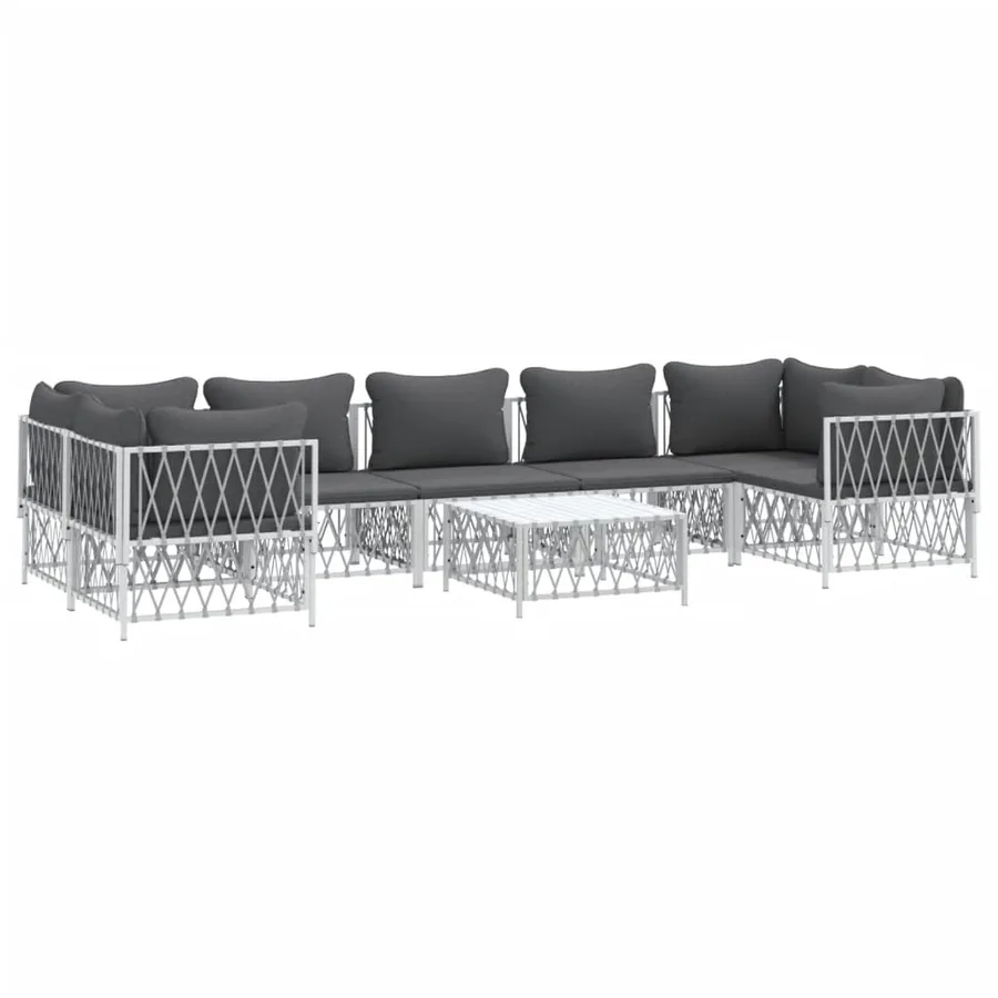 Salon de jardin 8 pcs avec coussins blanc acier - 3