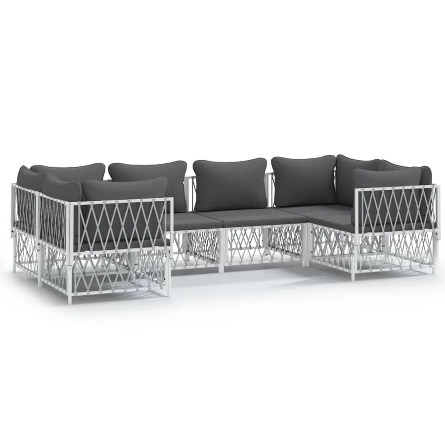 Salon de jardin avec coussins 6 pcs blanc acier - 2