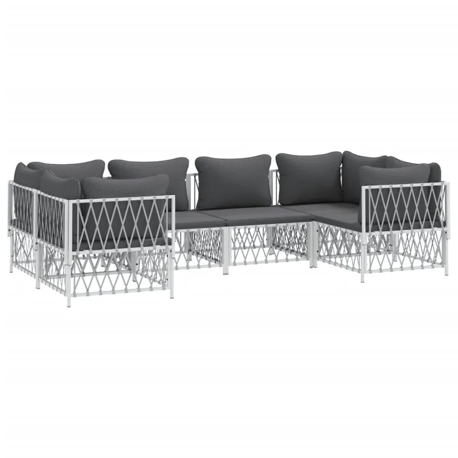 Salon de jardin avec coussins 6 pcs blanc acier - 3