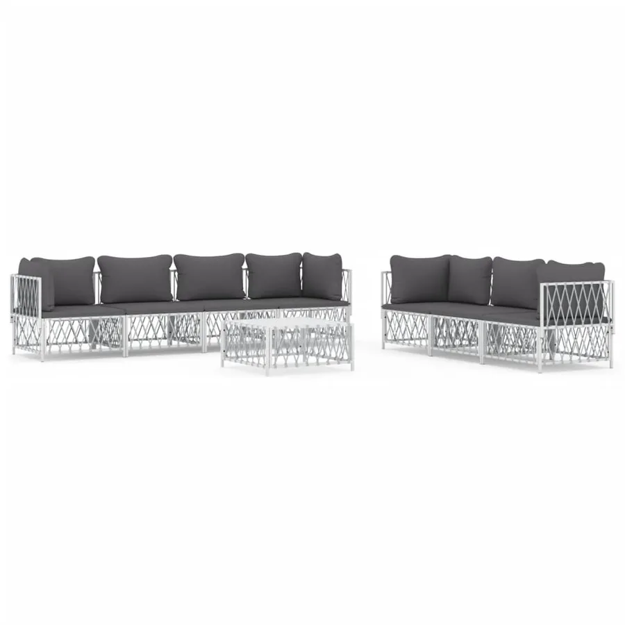 Salon de jardin 8 pcs avec coussins blanc acier - 2