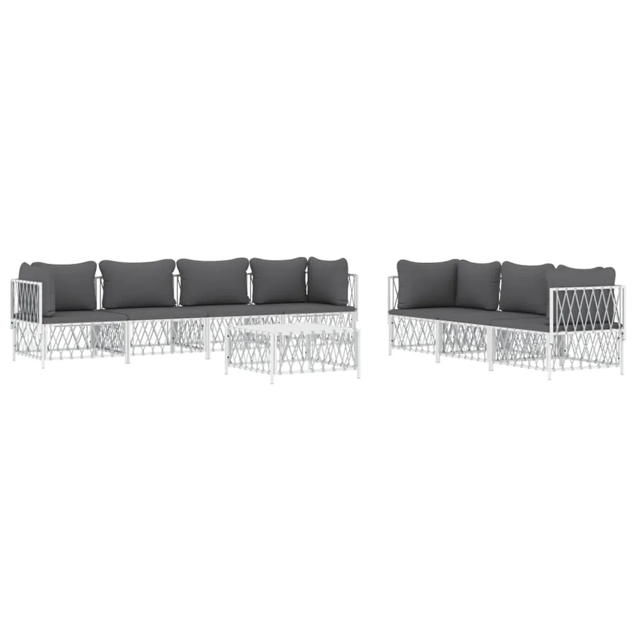 Salon de jardin 8 pcs avec coussins blanc acier - 3