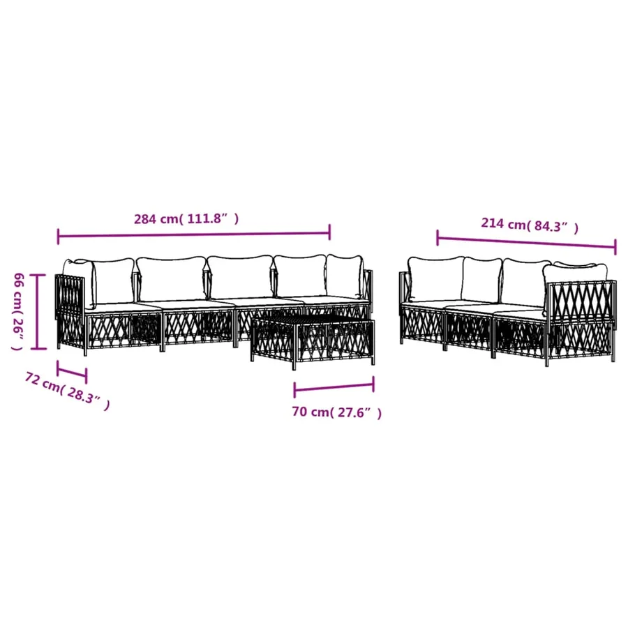 Salon de jardin 8 pcs avec coussins blanc acier - 9