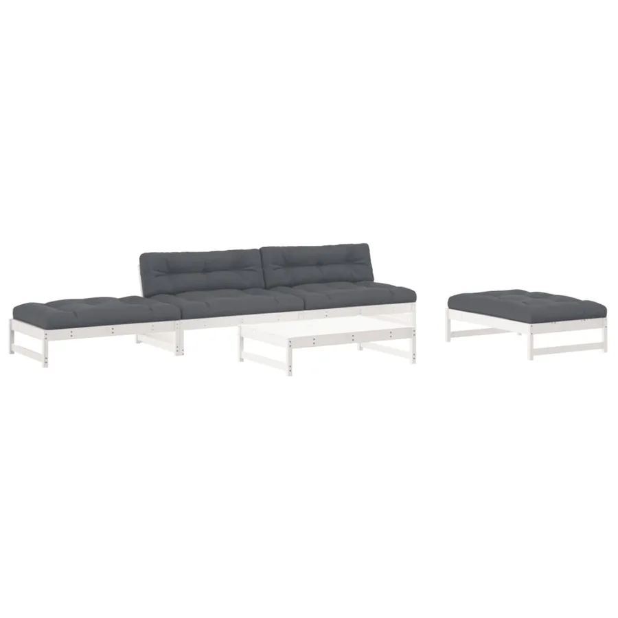 Salon de jardin 6 pcs avec coussins blanc bois massif - 2