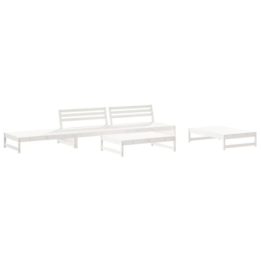 Salon de jardin 6 pcs avec coussins blanc bois massif - 3