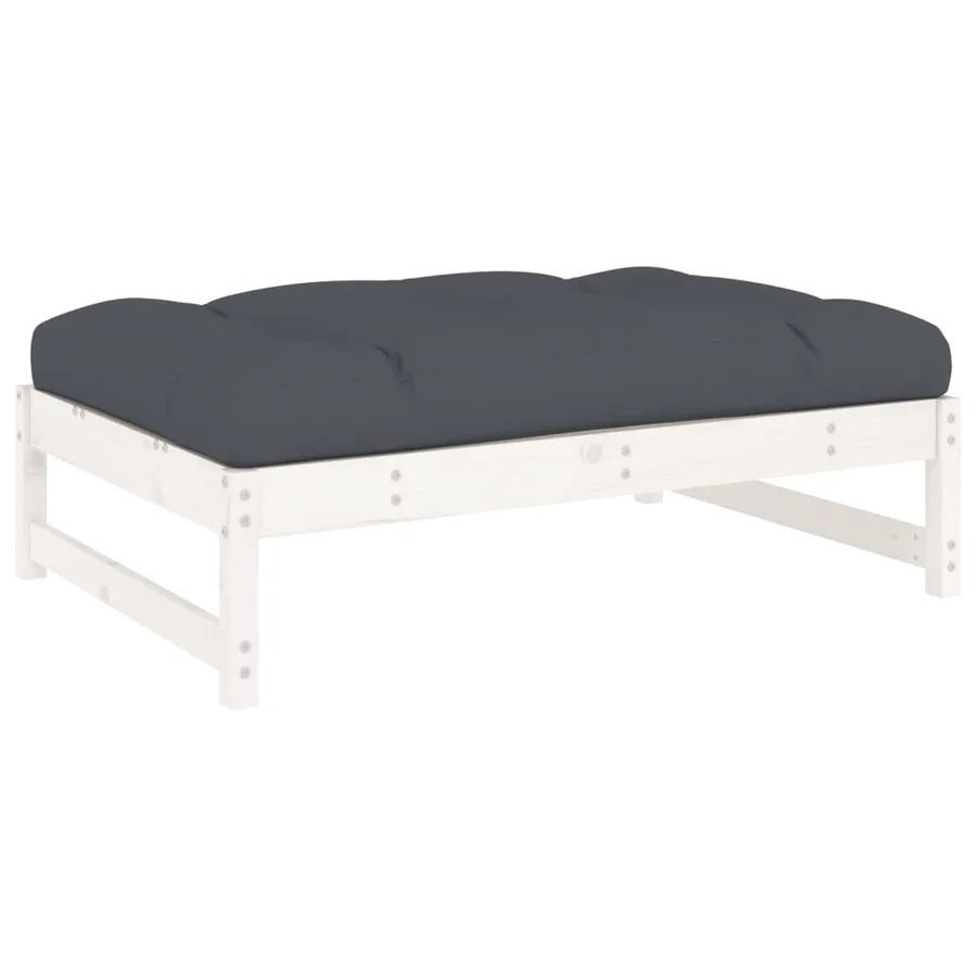 Salon de jardin 6 pcs avec coussins blanc bois massif - 5