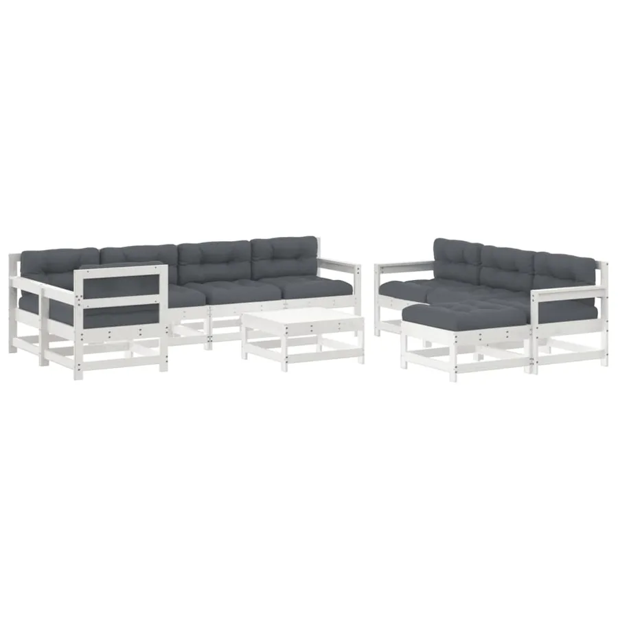 Salon de jardin 10 pcs avec coussins blanc bois massif - 2