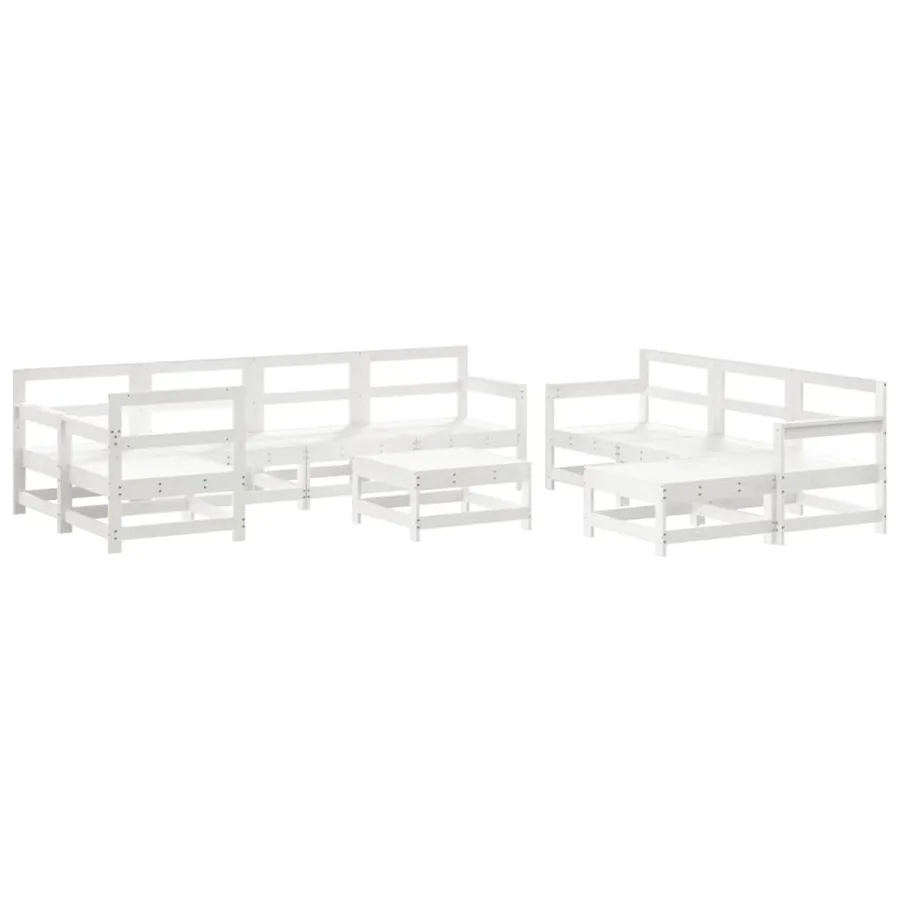 Salon de jardin 10 pcs avec coussins blanc bois massif - 3