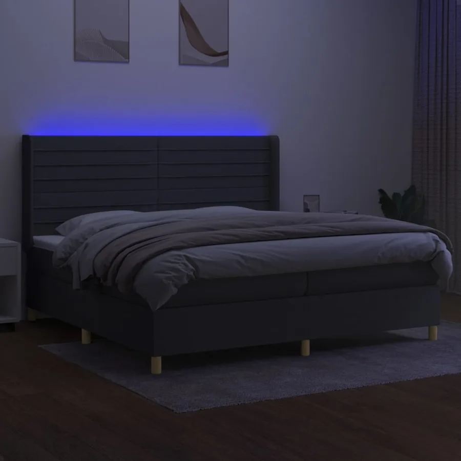 Sommier à lattes de lit matelas LED Gris foncé 200x200 cm Tissu - 3