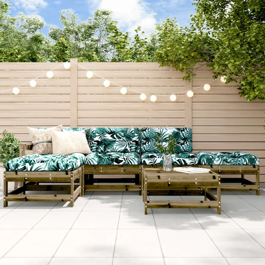 Salon de jardin 6 pcs avec coussins bois de pin imprégné