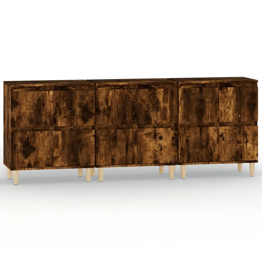 Buffets 3 pcs chêne fumé 60x35x70 cm bois d'ingénierie - 2