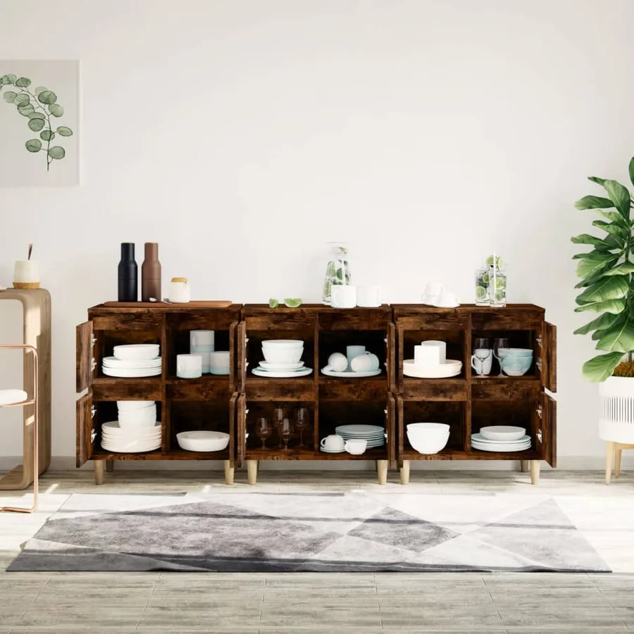 Buffets 3 pcs chêne fumé 60x35x70 cm bois d'ingénierie - 3