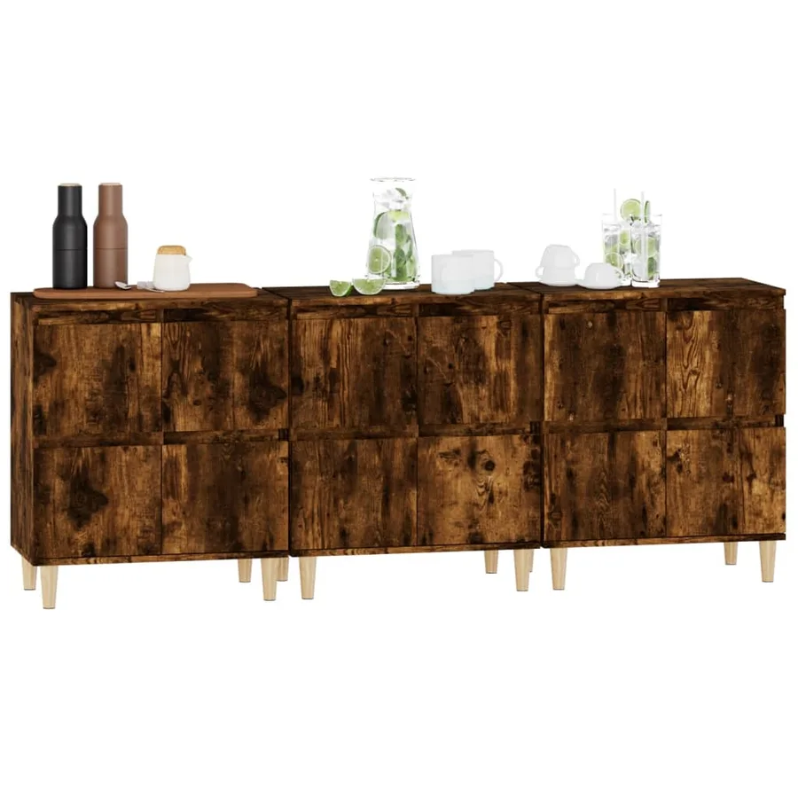 Buffets 3 pcs chêne fumé 60x35x70 cm bois d'ingénierie - 4