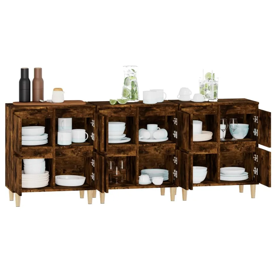 Buffets 3 pcs chêne fumé 60x35x70 cm bois d'ingénierie - 5