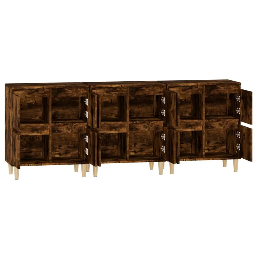 Buffets 3 pcs chêne fumé 60x35x70 cm bois d'ingénierie - 7