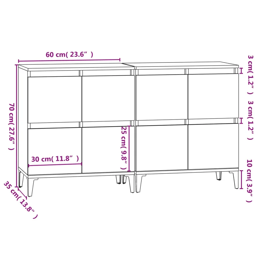 Buffets 2 pcs chêne fumé 60x35x70 cm bois d'ingénierie - 11