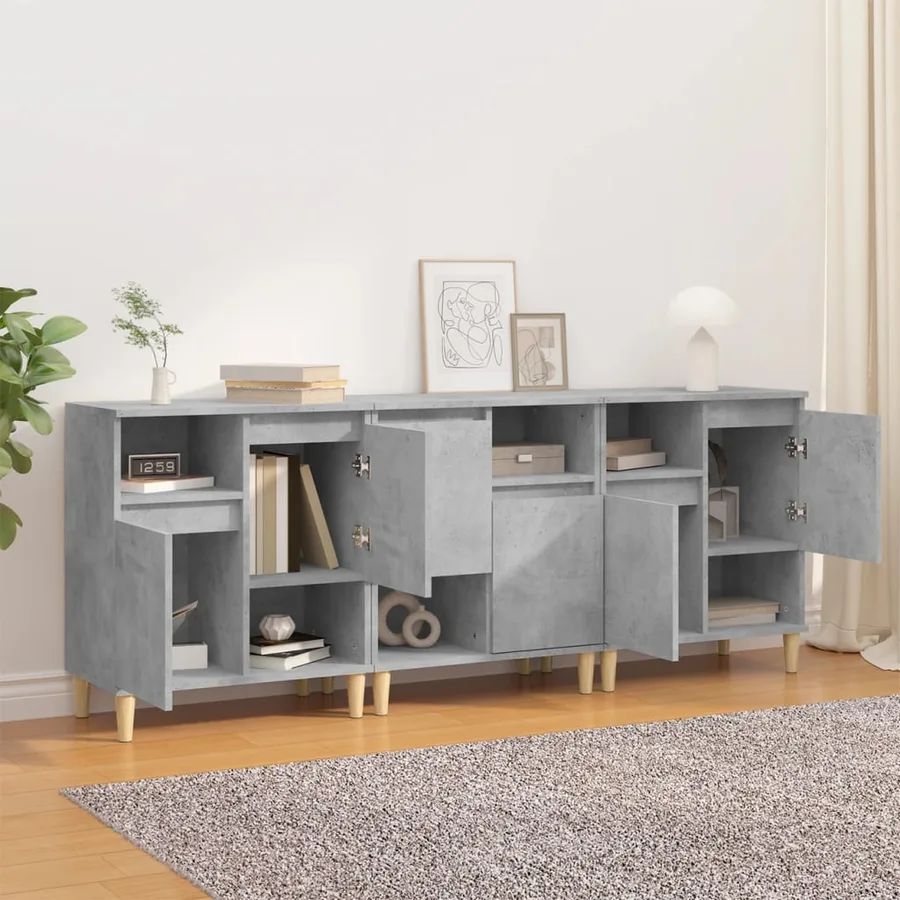 Buffets 3 pcs gris béton 60x35x70 cm bois d'ingénierie - 3