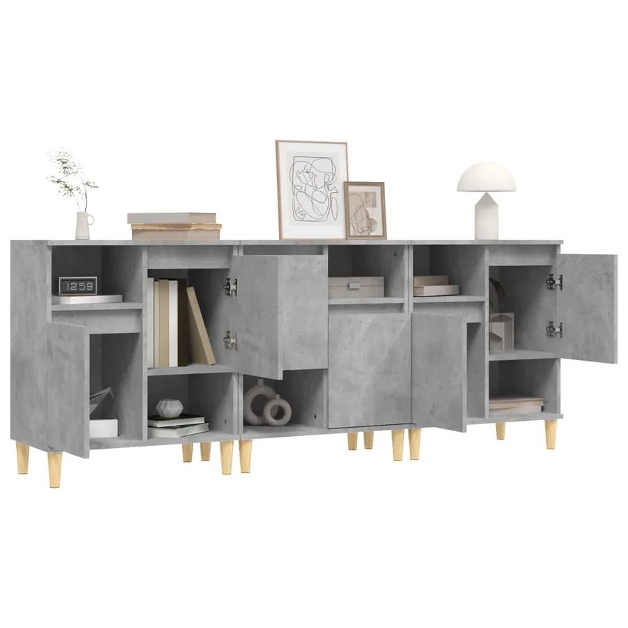 Buffets 3 pcs gris béton 60x35x70 cm bois d'ingénierie - 4