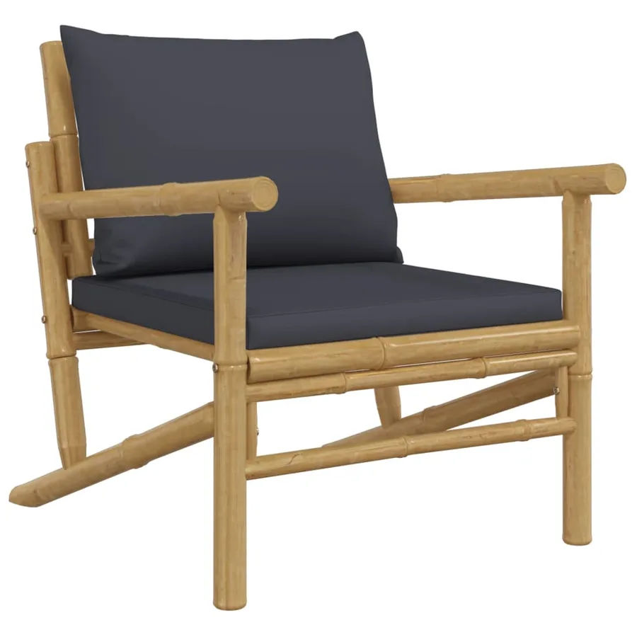 Salon de jardin 3 pcs avec coussins gris foncé bambou - 4