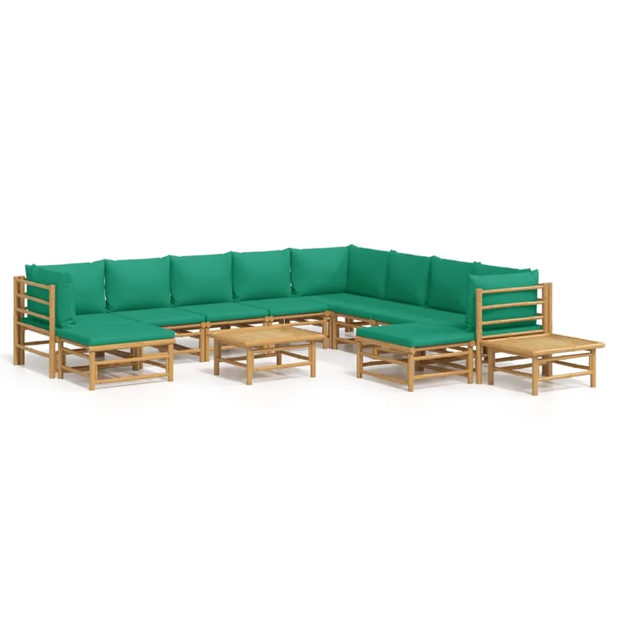 Salon de jardin 12 pcs avec coussins vert bambou - 2
