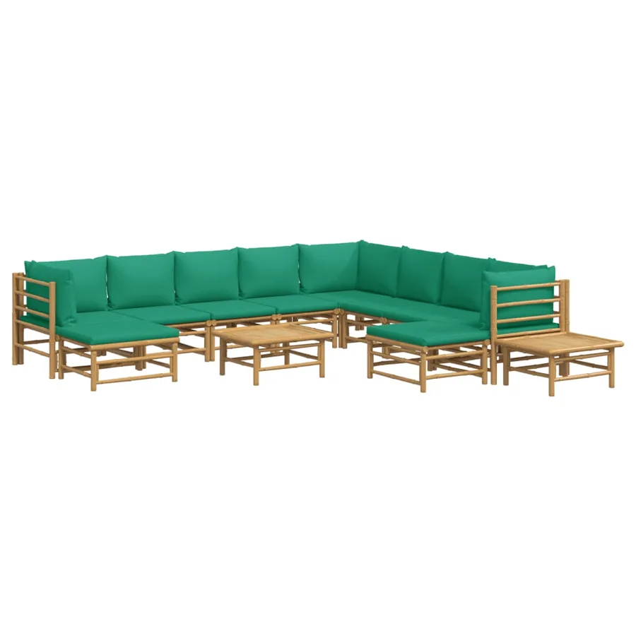 Salon de jardin 12 pcs avec coussins vert bambou - 3