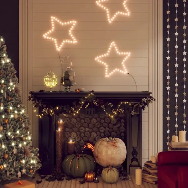 Figures d'étoiles de Noël avec 48 LED 2 pcs Blanc chaud 56 cm