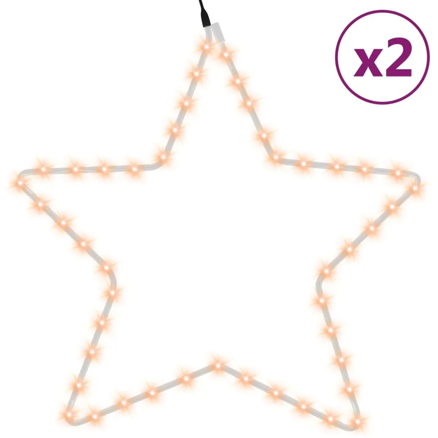 Figures d'étoiles de Noël avec 48 LED 2 pcs Blanc chaud 56 cm - 2