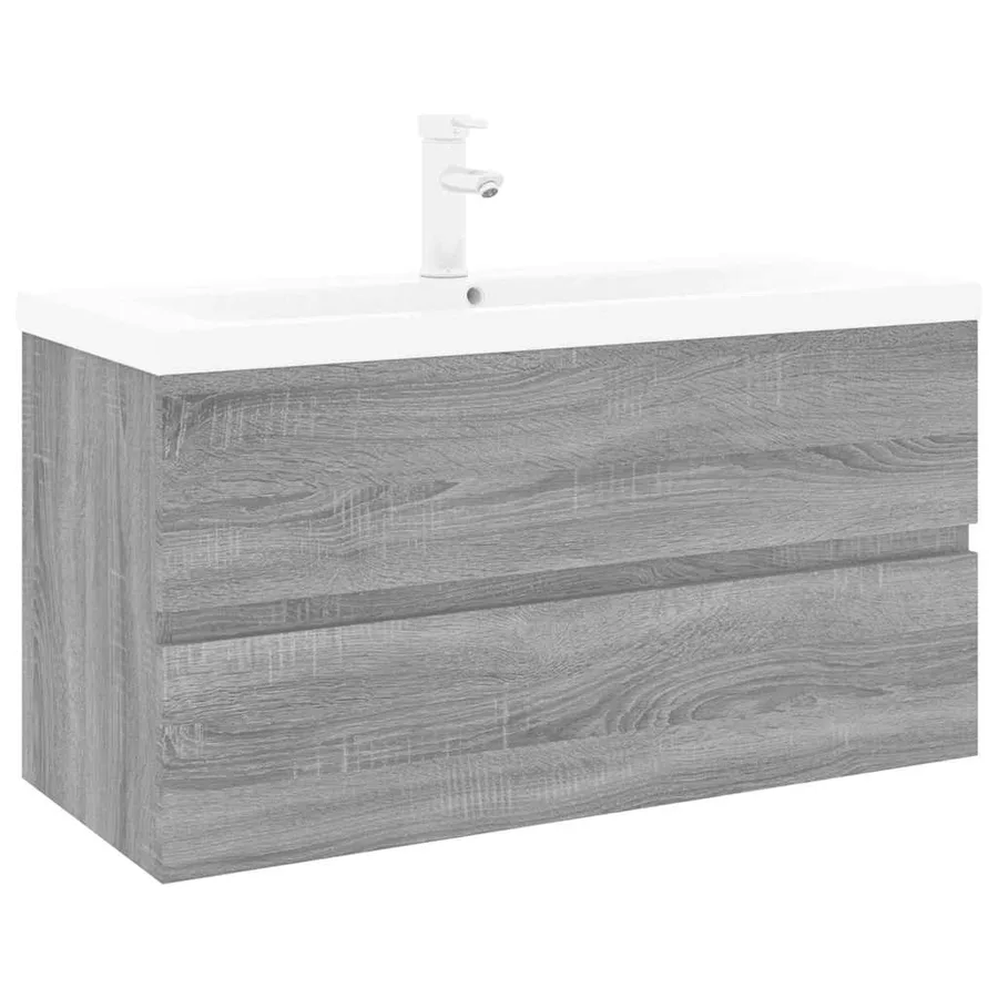 Meuble lavabo avec bassin intégré Sonoma gris Bois d'ingénierie - 2