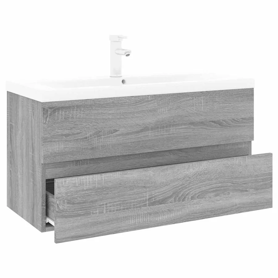 Meuble lavabo avec bassin intégré Sonoma gris Bois d'ingénierie - 3
