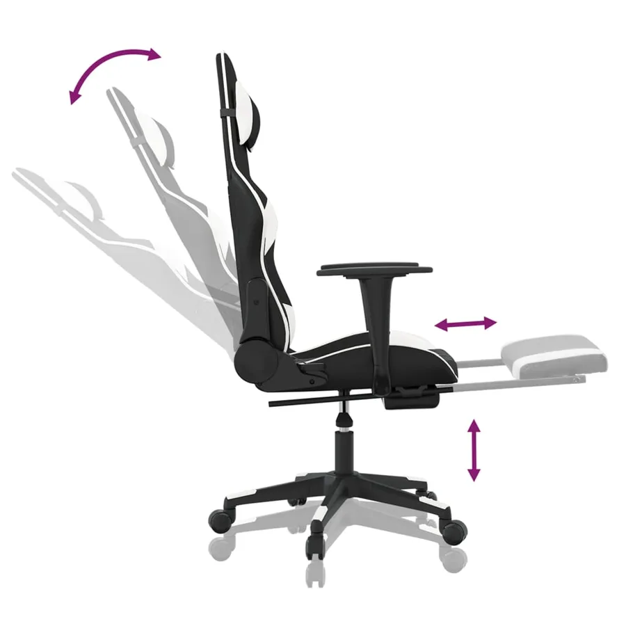 Chaise de jeu avec repose-pied Noir et blanc Similicuir - 7