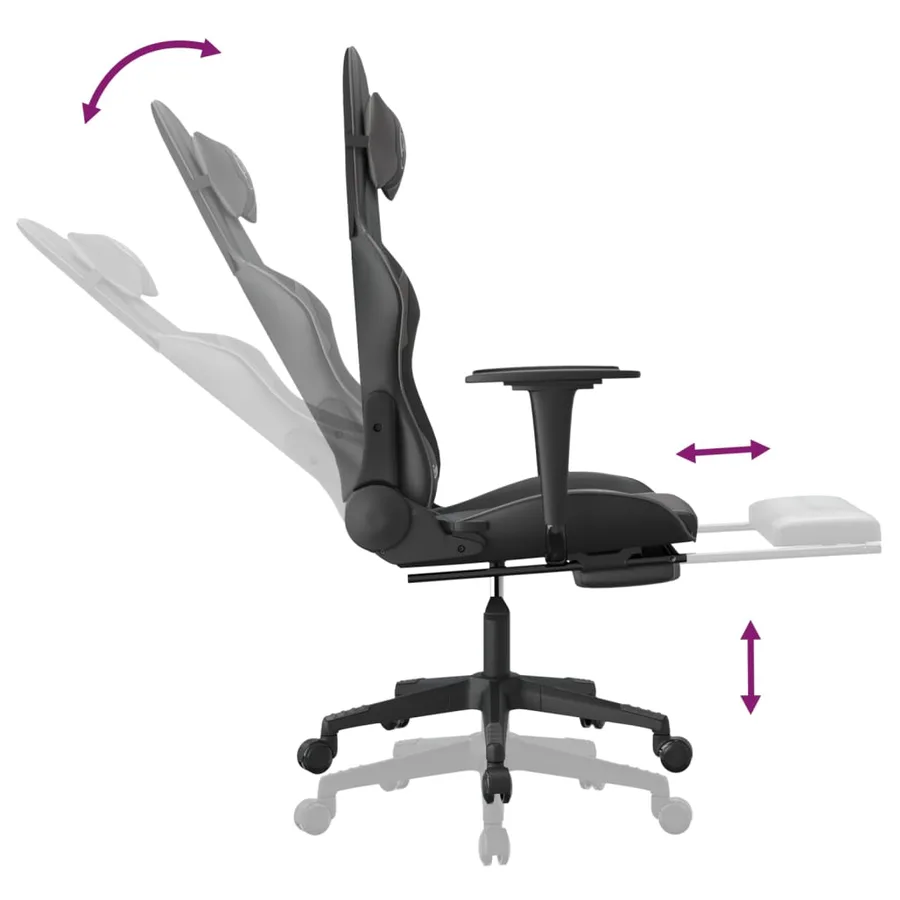 Chaise de jeu avec repose-pied Noir et gris Similicuir - 7