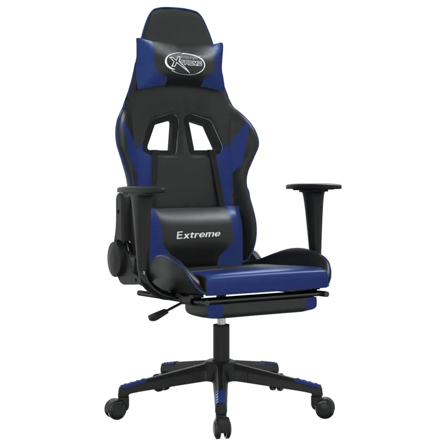 Chaise de jeu avec repose-pied Noir et bleu Similicuir - 2