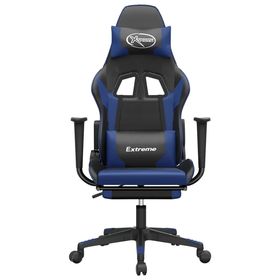 Chaise de jeu avec repose-pied Noir et bleu Similicuir - 3