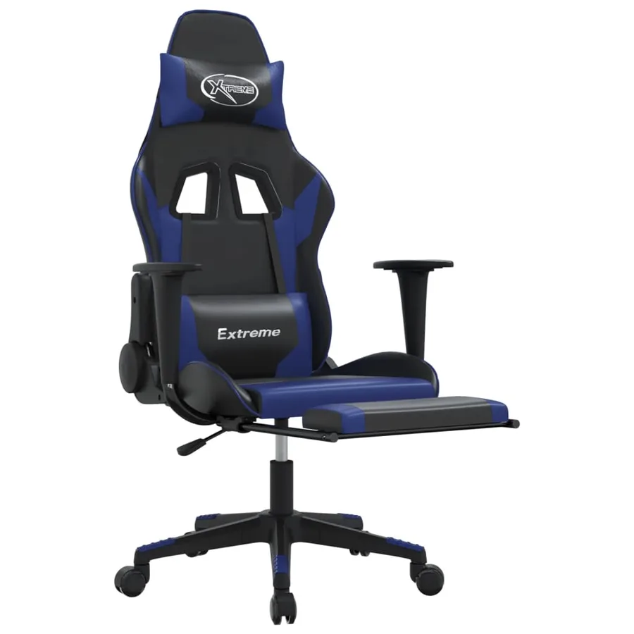 Chaise de jeu avec repose-pied Noir et bleu Similicuir - 6