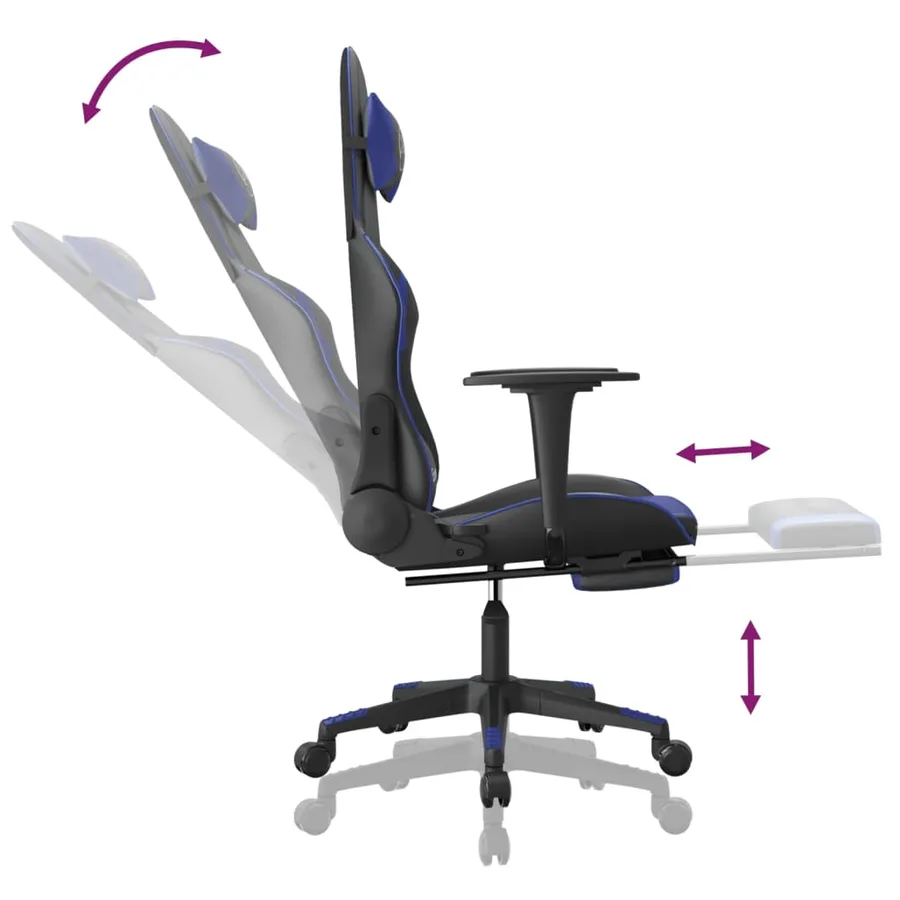 Chaise de jeu avec repose-pied Noir et bleu Similicuir - 7